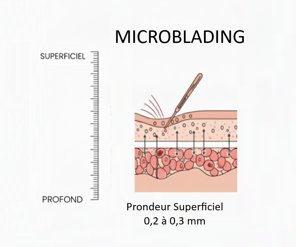 Diagramme du microblading montrant la pénétration superficielle de 0,2 à 0,3 mm